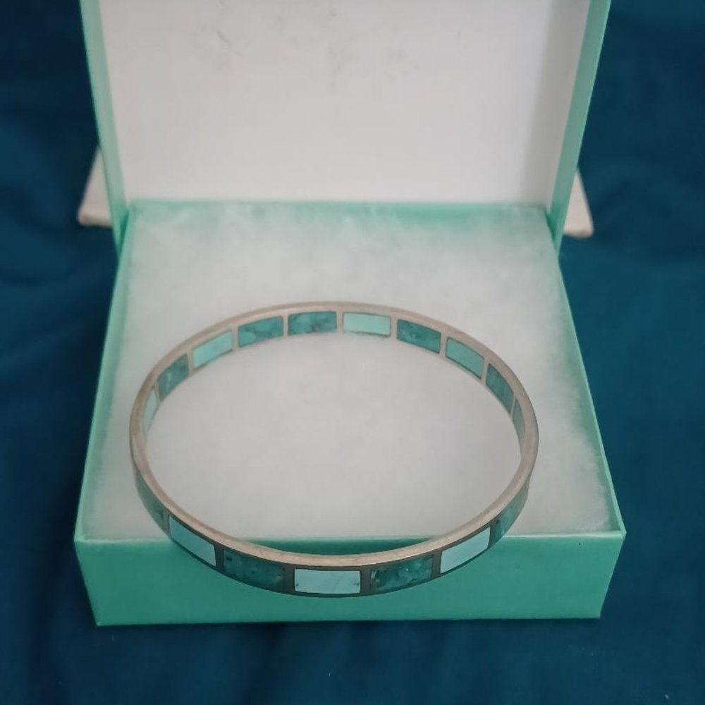 Southwestern Turquoise Inlay Cuff Bracelet Silver Tone Boho Western Jewelry-SB5